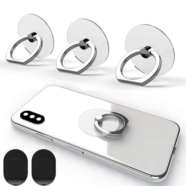 Transparent Phone Ring Holder Grip 360 Degree Free Rotation, Clear Cell Phone Finger Ring Kick-Stand Compatible with iPhone X 8 7 Plus 6S 6 5s 5 SE, Galaxy S9 S8 S7 S6 Edge (Silver)