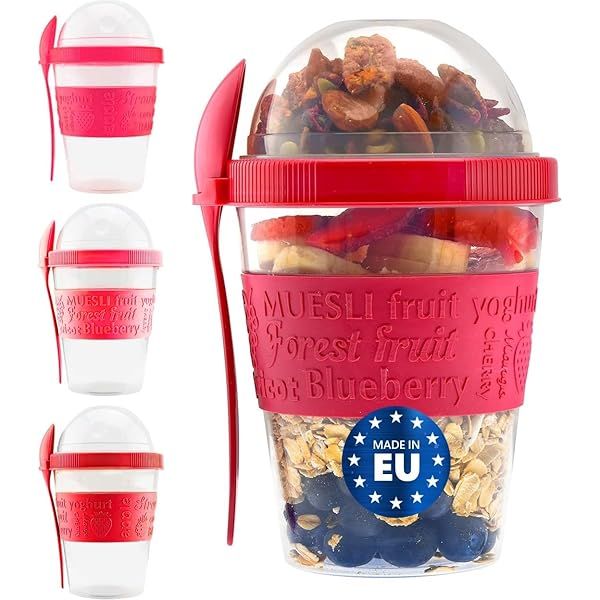 Tribello 20 OZ Overnight Oats Container Set - 4 Portable Crunch Cups for Toppings & Oatmeal - Perfect for On-the-Go Meals!