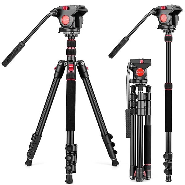 Tripod Camera Tripod, 72" Video Tripod with Fluid Head, Aluminum Heavy Duty Tripod with Carry Bag, Professional Camera Tripods & Monopods, Compatible with Video Camera, DSLR, Camcorder
