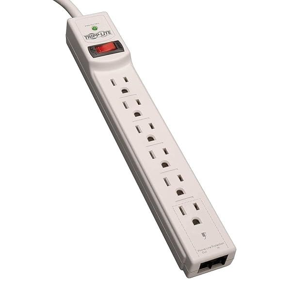 Tripp Lite 6 Outlet Surge Protector Power Strip with 8ft Cord & RJ11 Protection - $20,000 Insurance, Black & Light Gray Options
