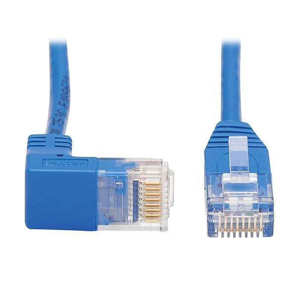 Tripp Lite 2ft Down Angle Cat6 Ethernet Cable - Gigabit Slim UTP Network Patch Cable in Blue