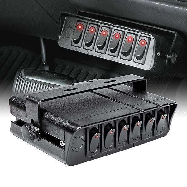 True Mods 6-Gang 12V Rocker Switch Box - 40 Amp SPST Toggle Panel for Auto, Marine, Truck & More