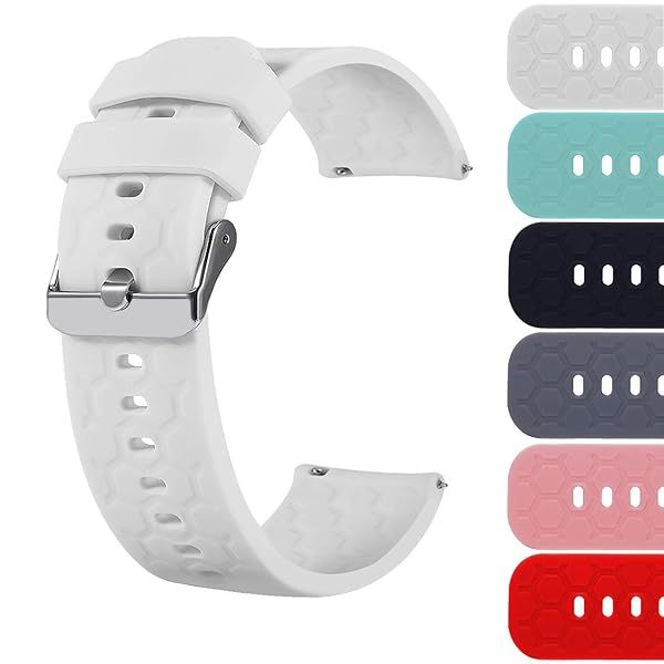 Turnwin 18mm 20mm 22mm Silicone Quick Release Wristband Replacement Sports Strap for Smartwatch White for Men and Women