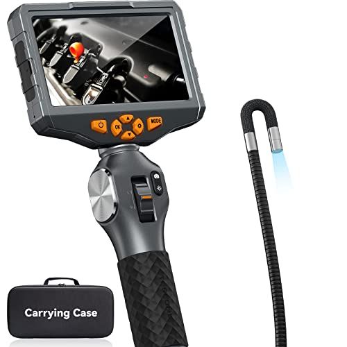Teslong Two-Way Articulating Borescope with Light 5-inch IPS Endoscope Inspection Camera for Automotive Mechanics Fiber Optic Scope