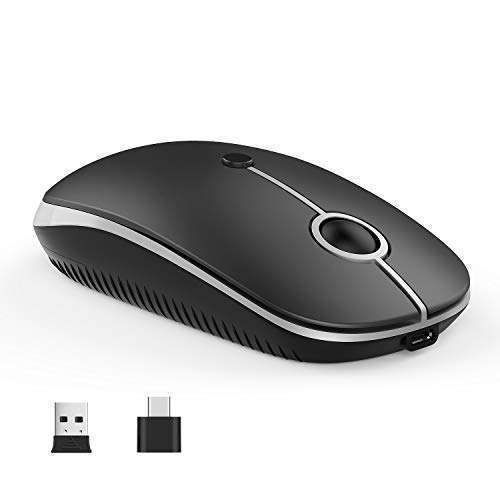 Vssoplor Type C Wireless Mouse: Dual Mode 2.4G USB-C & Nano Receiver for MacBook, PC & Laptops - Sleek Black & Silver Design