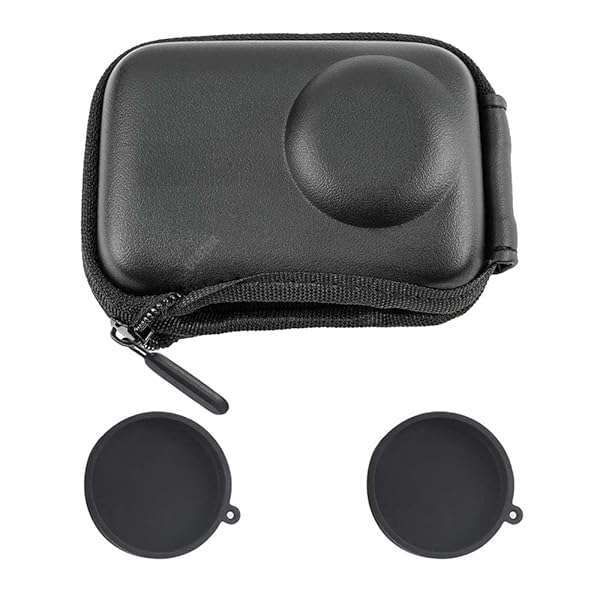 ULBTER Mini Bag Case for DJI OSMO Action 5/4/3 - Portable Storage & Rubber Lens Cap Cover (1+2 Pack)