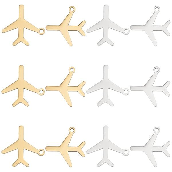 UNICRAFTALE 12Pcs 2 Colors Passenger Plane Pendant Charms Stainless Steel Pendants Small Metal Aircraft Pendant Vehicle Charms Hole 1.4mm for