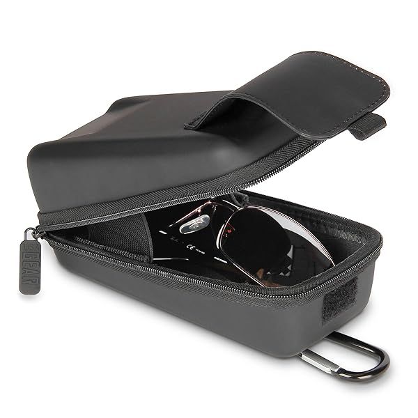 USA Gear Semi Hard Shell Glasses Case - Rugged Sunglasses & Safety Glasses Holder with Belt Loop & Carabiner - Black