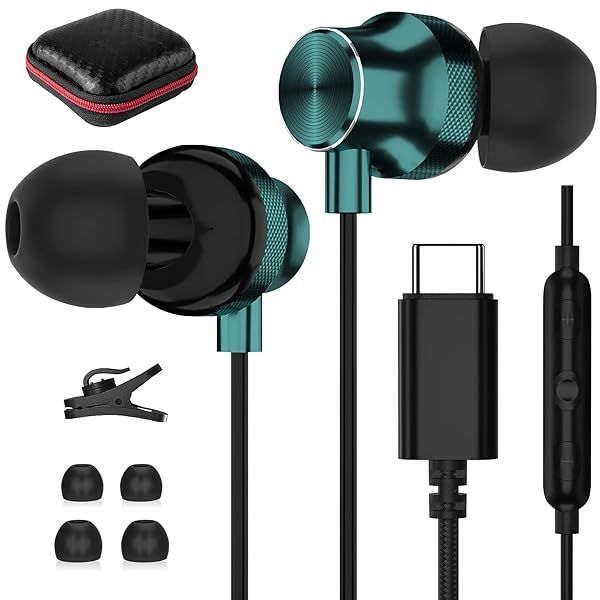 Best USB C Headphones: TITACUTE Wired Earbuds for iPhone 15 Pro Max, Samsung Galaxy & More - Noise Canceling with Mic