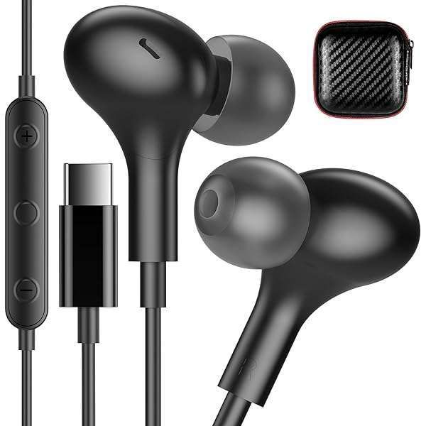 USB C Headphones for Apple iPhone 16 Pro Max 15 Plus Small Magnetic Ear Buds Type C Earbud Wired Corded Earphones Microphone for Google Pixel 9 8 7 Samsung Galaxy S25 S24 S23 S22 Ultra Android Black