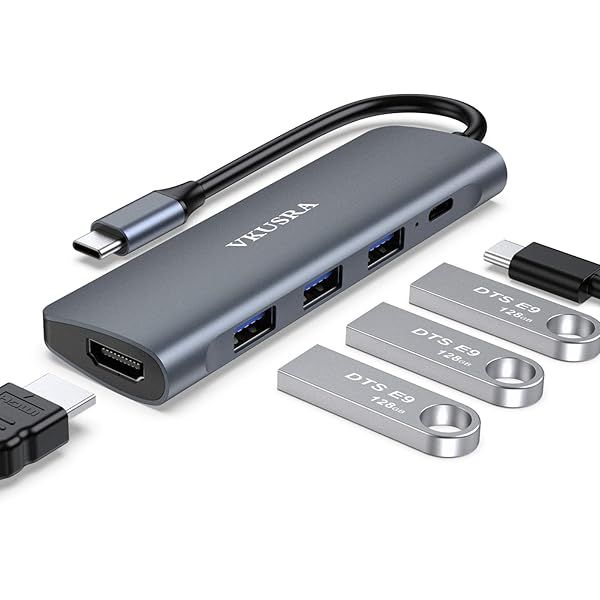 VKUSRA 5-in-1 USB C Hub Adapter: 4K HDMI, 3 USB 3.0 Ports & 100W Power Delivery for Laptops & MacBook