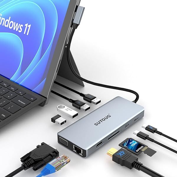 Buy SUTOUG 12-in-1 USB C Hub: 4K HDMI, 1080P VGA, 92W PD, Ethernet & More for MacBook Pro, Surface Pro & Windows