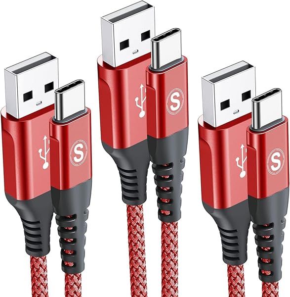 Sweguard USB Type C Cable 3-Pack Fast Charger Nylon Braided Cord for Samsung Galaxy Google Pixel LG Moto Red 3.3ft 6.6ft 10ft
