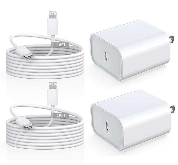 Ucaca 10FT iPhone Fast Charger 2 Pack - 20W USB C Wall Charger & Extra Long Lightning Cable for iPhone 14/13/12/11 Pro Max