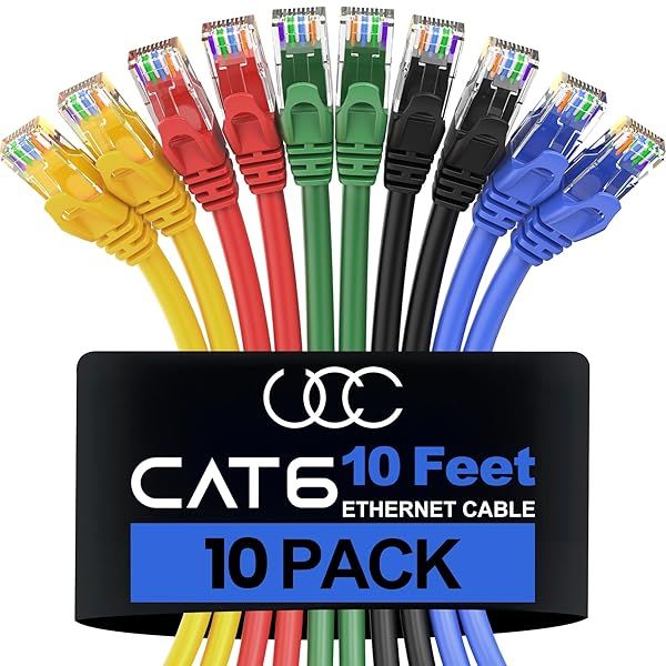 Ultra Clarity Cables Cat 6 Ethernet Cable 10 FT 10 Pack High Speed 10Gbps 500Mhz RJ45 LAN Internet Cable for Computer Modem Router PS4 PS5