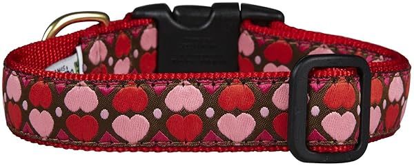 Up Country Valentine Hearts Pattern Dog Collars and Leashes Medium 12 to 18 Inches 1 Inch Wide