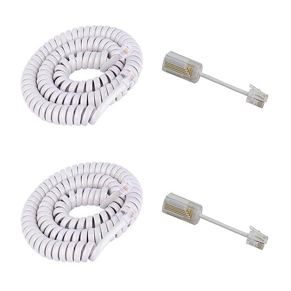 Uvital 2 Pack Telephone Handset Cord Detanglers 10Ft Uncoiled and 2 Pack Anti-Tangle 360 Degree Rotating Swivel Cord White