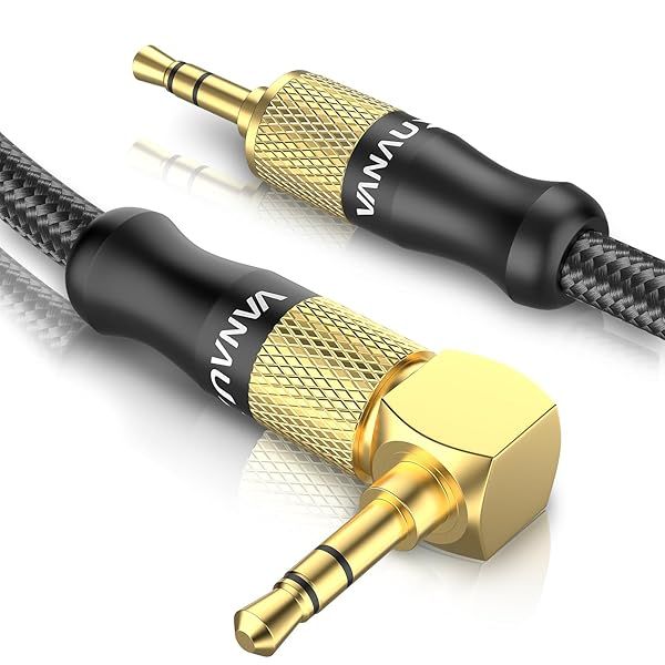 VANAUX 90 Degree Right Angle Aux Cable 1.5Ft Compatible with Car Stereos Smartphones Headphones and More