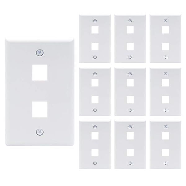 VCE 2 Port Keystone Wall Plate UL Listed 10 Pack Single Gang for RJ45 Keystone Jack Modular Inserts White