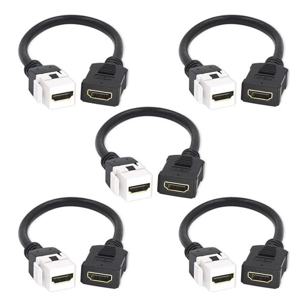 VCE HDMI Keystone Jack Adapter 5 Pack Female to Female Pigtail Extension Cable Coupler 6 Inch