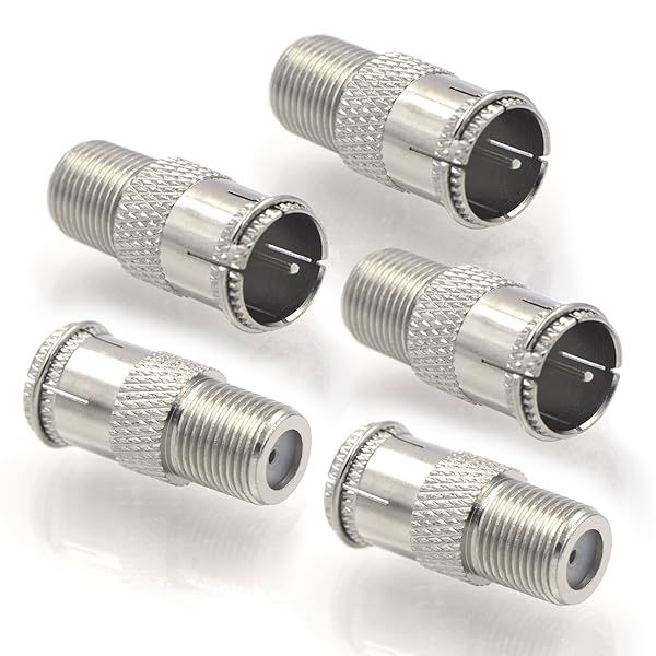 VCE Coaxial Cable Quick Connector Push On Male to F-Type Female Adapter for RG6 Satellite Dish TV 5 Pack