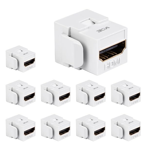 VCE 4K HDMI Keystone Jack 6-Pack HDMI Female to Female Adapter Coupler for Wall Plate White