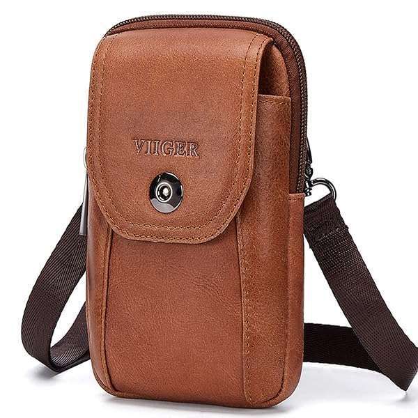 VIIGER Genuine Leather Phone Holster for iPhone 16 Pro Max & S24 Ultra - Stylish Belt Clip Pouch & Crossbody Bag for Women