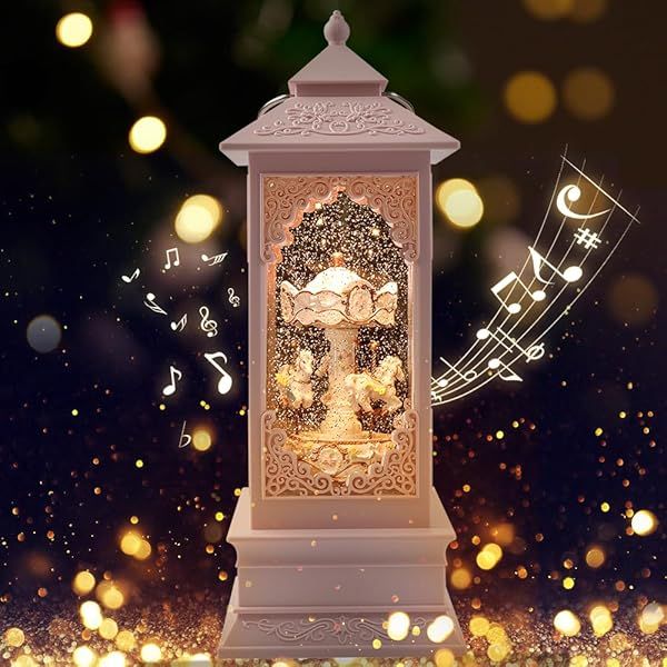 VITAKEO 360 Degree Double Rotation Carousel Horse Music Box Light for Women Kids Mom Daughter Granddaughter Christmas Birthday Gift Pink