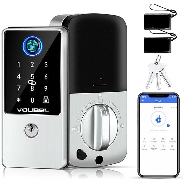 VOLIBeL Smart Lock 7-in-1 Keyless Entry Door Lock with Fingerprint Remote Voice Control Auto Lock Electronic Touchscreen Deadbolt D1-T