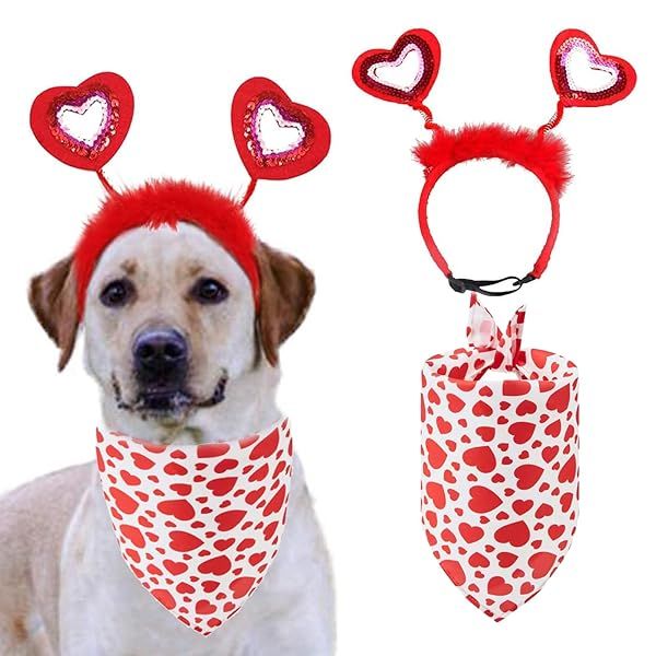 Valentines Heart Headband Dog Costume Red Love Hearts for Pets Glitter Valentine's Day Supplies
