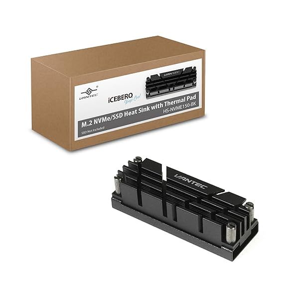 Vantec ICEBERQ M.2 NVMe SSD Heat Sink with Thermal Pad - HS-NVME150-BK (Black) for Optimal Cooling