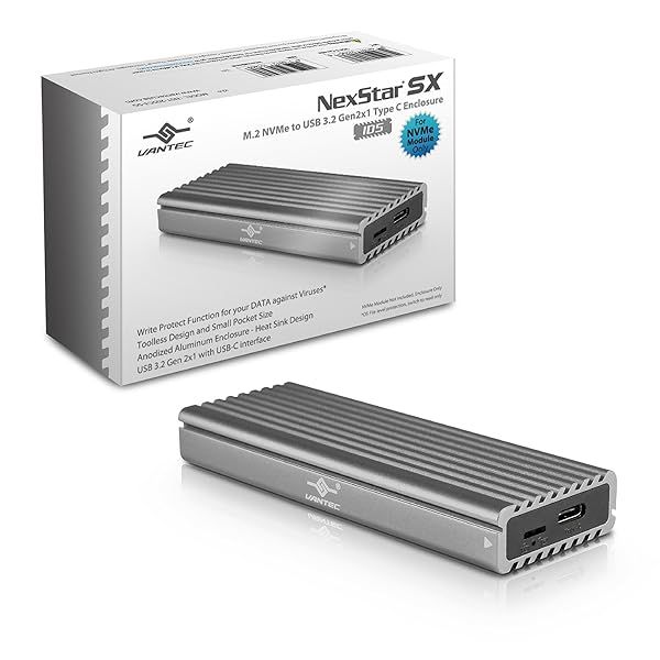 Vantec M.2 NVMe SSD to USB 3.1 Gen 2 Enclosure - Space Gray, ID5 (NST-205C3-SG) with C to C Cable