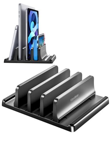Vaydeer 3-Slot Vertical Laptop Stand Made of Premium ABS Plastics 5 in 1 Design Space-Saving Adjustable Desk Organizer for All MacBook/Chromebook/Surface