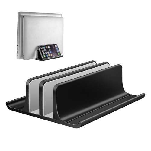 "Vaydeer Adjustable Vertical Laptop Stand - Dual Holder for MacBook, Chromebook, iPad & More (Up to 17.3") - Sleek Aluminum Design"
