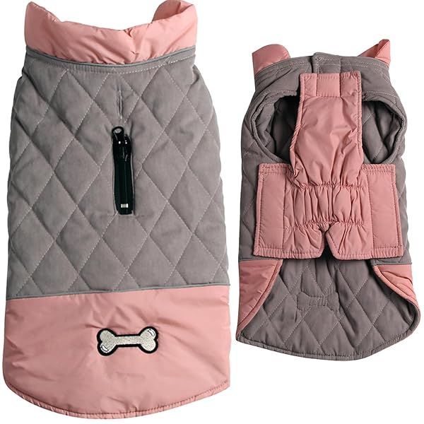 Vecomfy Reversible Dog Coats for Small Dogs Waterproof Warm Puppy Jacket Pink and Grey for Cold Winter
