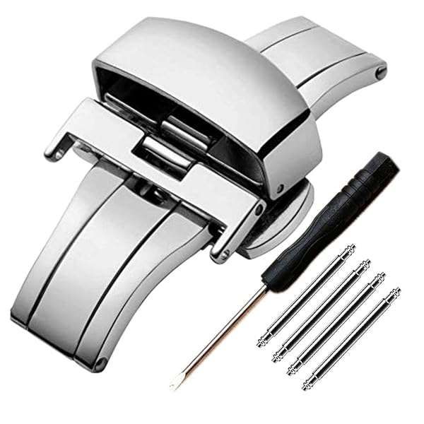 Vellsar 18mm Silver Butterfly Deployant Clasp for Leather Watch Bands - Easy Replacement Buckle