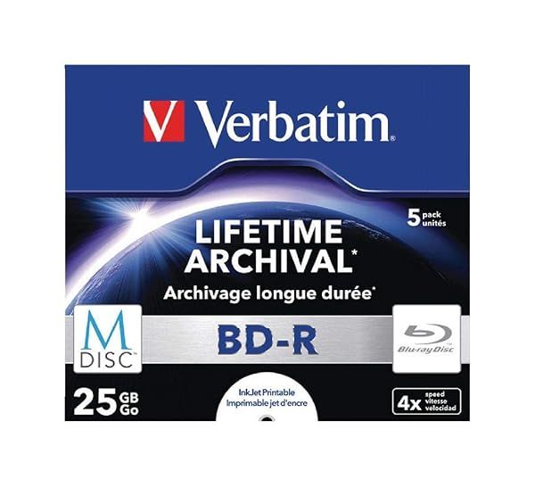 Verbatim 43823 25GB M-Disc BD-R 5 Pack - High-Quality Blu-ray Discs for Data Storage