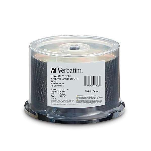Verbatim DVD-R 4.7GB 16X UltraLife Gold - 50pk Spindle for Archival Storage & Durability