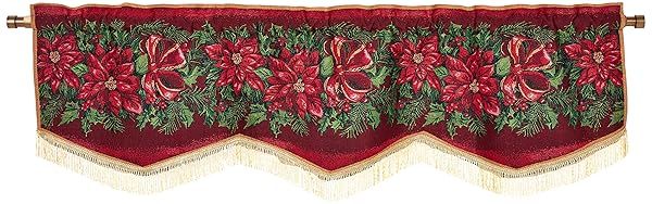 "Violet Linen Christmas Poinsettias Tapestry Valance 60" x 15" - Festive Window Decor"