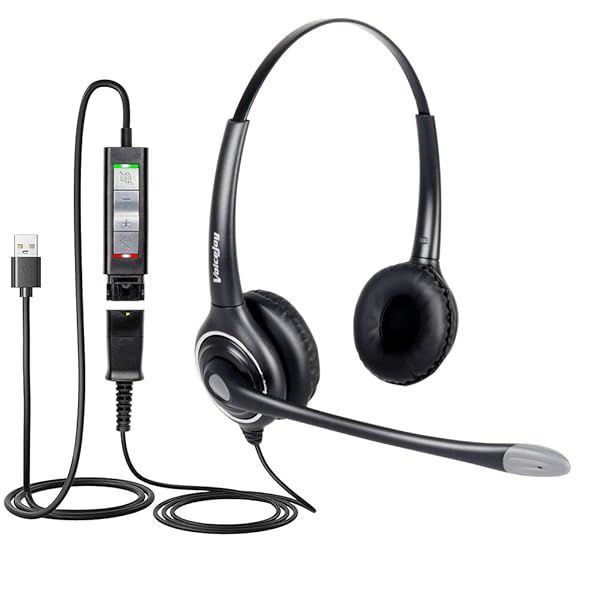 VoiceJoy HD263 USB Headset with Quick Disconnect Adapter Noise Cancelling Microphone for PC Skype and Webinar Business Use