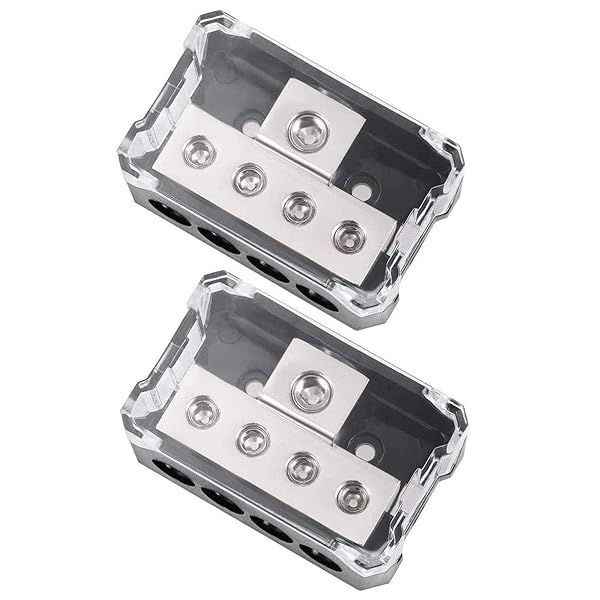 VonSom 4 Way Power Distribution Block - 1x 0/2/4 AWG In, 4x 4/8/10 Gauge Out - Car Amplifier Audio Splitter (2 Pack)