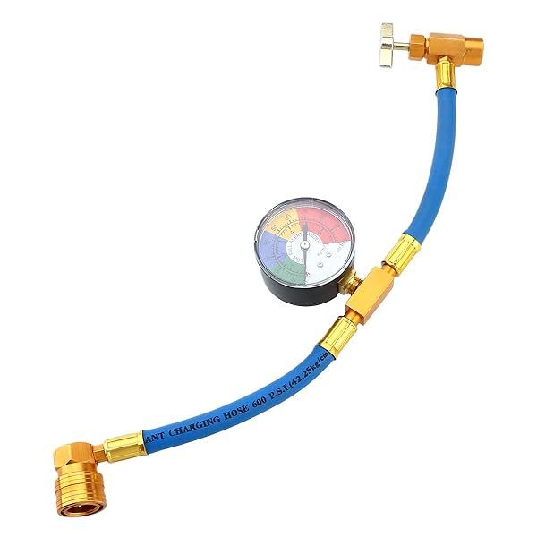 "Vosarea R134A Car A/C Refrigerant Recharger Hose with Gauge - 1/2" Thread for US & Europe"