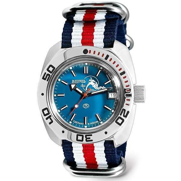 Vostok Amphibia 710059 Scuba Dude: Automatic Diver Watch with 5-Stripe Strap