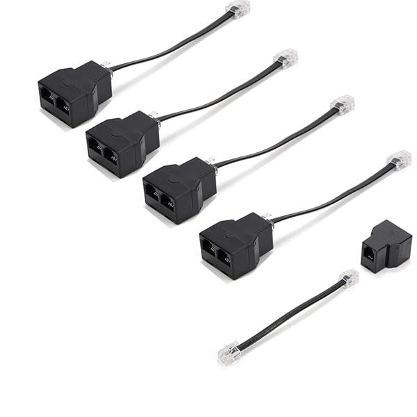 Vthahaby Phone Line Splitter 5 Pack RJ11 6P4C Plugs for Telephone and Fax Machine Black