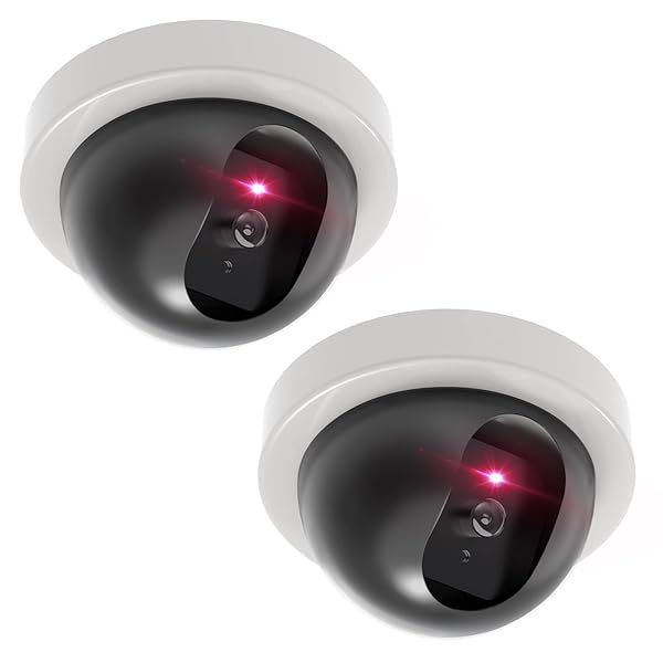 WALI Dummy Fake Security CCTV Dome Camera with Flashing LED & Alert Stickers - 2 Pack, White | Enhance Home Security