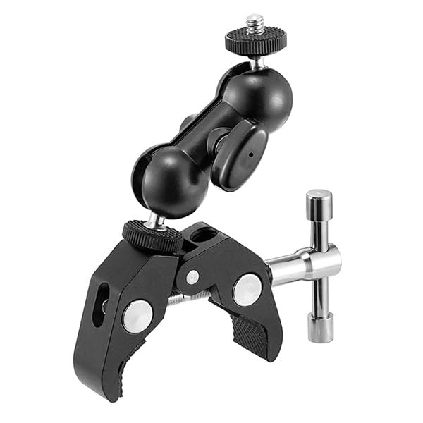 "WANBY Double Ballhead Magic Arm Clamp Mount for DSLR, LCD Monitors & LED Lights - 1/4" & 3/8" Thread"