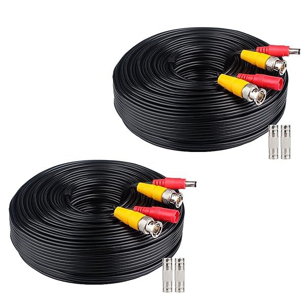 200ft WILDHD BNC Cable - All-in-One Siamese Video & Power for 5MP HD CCTV Systems (2PCS, Black)