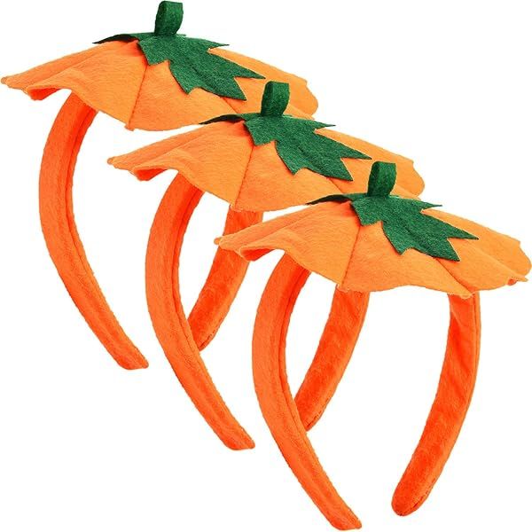WILLBOND 3 Pieces Halloween Pumpkin Headbands Hair Hoops Costume Party Accessory Orange