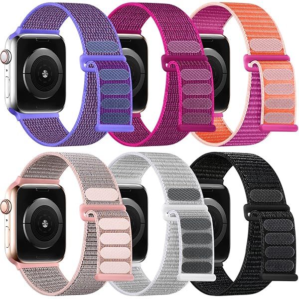 WJK Stretchy Nylon Straps Compatible with Apple Watch Band 45mm 46mm 49mm 44mm 49mm Menn for iWatch Ultra 3 Series 11 10 9 8 7 6 5 4 3 2 1, 6 Pack