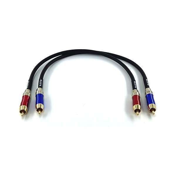 High-Fidelity WJSTN-020 RCA to RCA Audio Cable - Male to Male, 1FT, Double Shielded for Subwoofer & Home Theater (2 Pack)